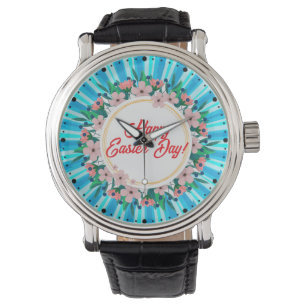 Frohe Osterfeier mit Blumenrahmen-23046 Armbanduhr