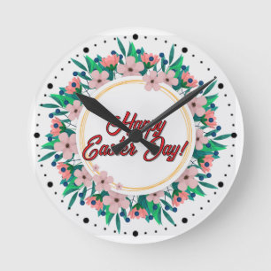 Frohe Osterfeier mit Blumenrahmen-23046 Runde Wanduhr