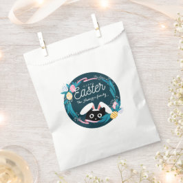 Frohe Osterfeige, Schwarze Katze mit sonnigen Ohre Geschenktütchen