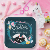 Frohe Osterfeige, Schwarze Katze mit sonnigen Ohre Pappteller (Party)