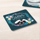 Frohe Osterfeige, Schwarze Katze mit sonnigen Ohre Rechteckiger Pappuntersetzer (angewinkelt)