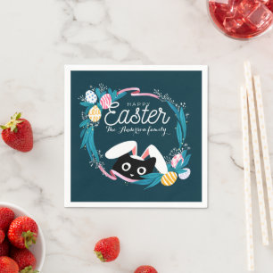 Frohe Osterfeige, Schwarze Katze mit sonnigen Ohre Serviette