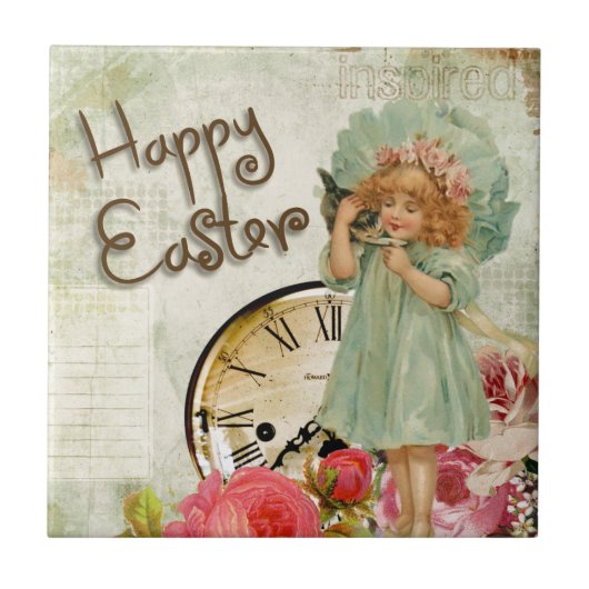 frohe Osterfrau Fliese (Vorderseite)