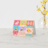 Frohe Osterfreude mit Bunny, Chick, Eiern & Blume Karte (Gelbe Blume)