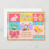 Frohe Osterfreude mit Bunny, Chick, Eiern & Blume Postkarte (Vorne/Hinten)