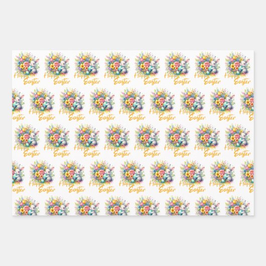 Frohe Osterfrühlingssonne Blume mit niedlichem Has Geschenkpapier Set (Vorderseite 2)