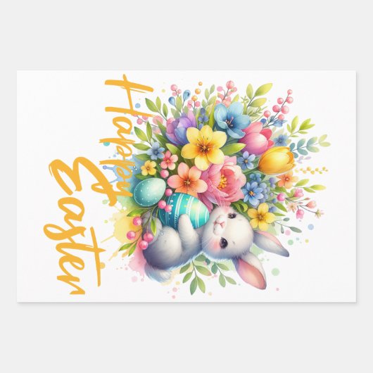 Frohe Osterfrühlingssonne Blume mit niedlichem Has Geschenkpapier Set (Vorderseite)