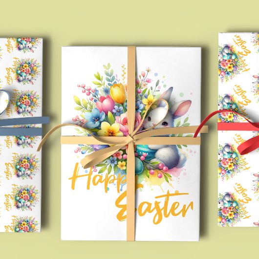 Frohe Osterfrühlingssonne Blume mit niedlichem Has Geschenkpapier Set