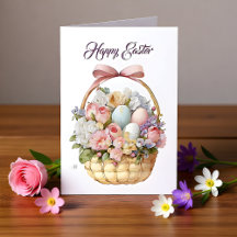 Frohe Ostergrußkarte mit Blumen
