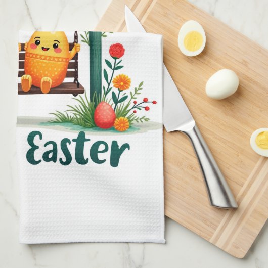 Frohe Osterhase! Geschirrtuch (Viertel Falte)