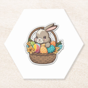 Frohe Osterhase mit einem Korb farbenfroher Eier Untersetzer
