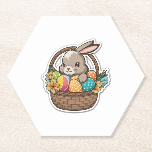 Frohe Osterhase mit einem Korb farbenfroher Eier Untersetzer (Vorderseite)