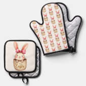 Frohe Osterhase! Ofenhandschuh & Topflappen-Set (Vorderseite/Rückseite)