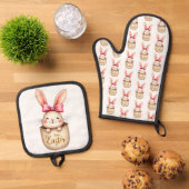 Frohe Osterhase! Ofenhandschuh & Topflappen-Set (Oben Unten)