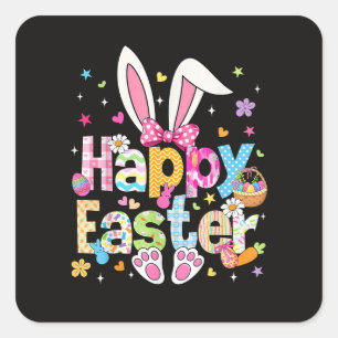 Frohe Ostern 2026 Süßer Hase Kaninchen Quadratischer Aufkleber