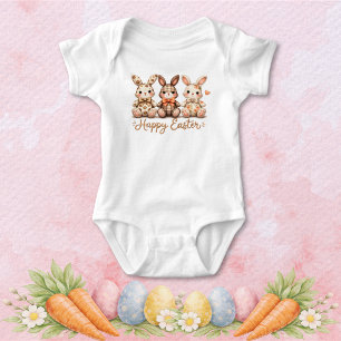 Frohe Ostern 3 charmante Karo-Hasen Baby Strampler