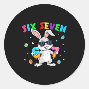 Frohe Ostern 67 Hase sechs sieben lustig 6 7 Kinde Runder Aufkleber