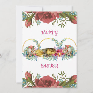 Frohe Ostern Aquarell Blumen Rosen Eier Küken Feiertagskarte