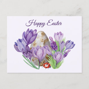 Frohe Ostern Aquarell Lila Krokus Blumen Postkarte