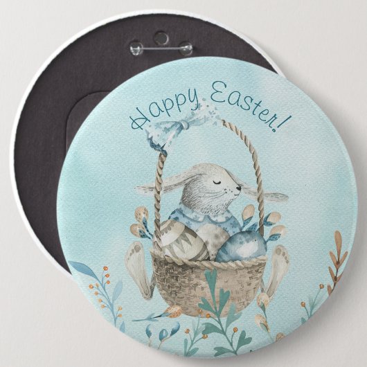 Frohe Ostern! Aquarellblase und Korb Button (Vorne & Hinten)
