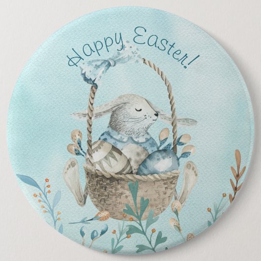 Frohe Ostern! Aquarellblase und Korb Button (Vorderseite)