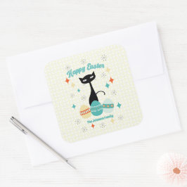 Frohe Ostern, Atomzeit, Mittelalter Moderne Katze Quadratischer Aufkleber