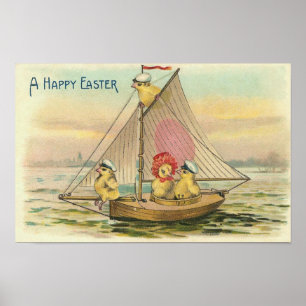 Frohe Ostern auf einem Segelboot Vintag Poster