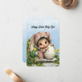 Frohe Ostern Baby Mädchen Mitteilungskarte (Vorderseite/Rückseite Beispiel)