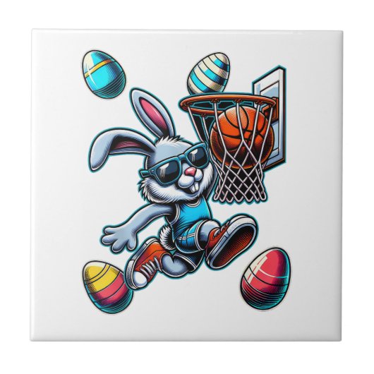 Frohe Ostern Basketball Jungen Osterhase Lustiger  Fliese (Vorderseite)