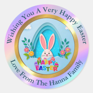 Frohe Ostern Benutzerdefinierter Hase und Frühling Runder Aufkleber