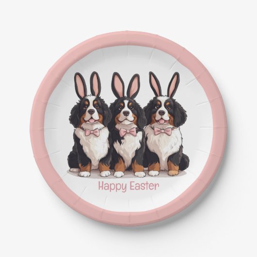Frohe Ostern Berner Sennenhunde Pappteller (Vorderseite)