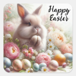 Frohe Ostern, betende Osterhase Quadratischer Aufkleber