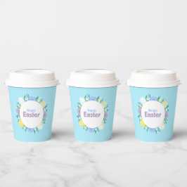 Frohe Ostern Blumen und Eier  Pappbecher