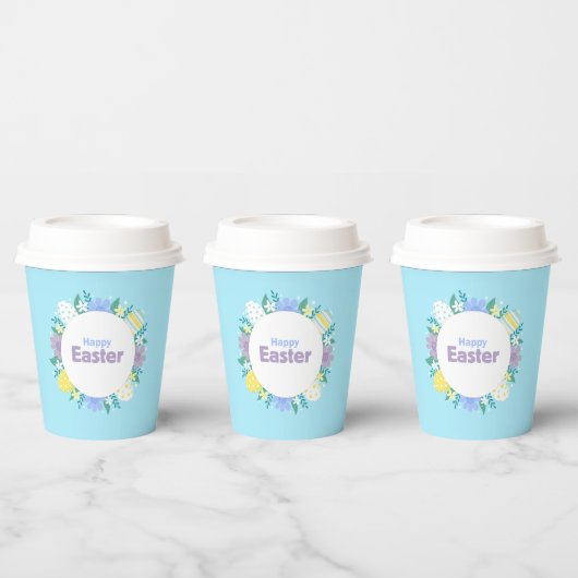 Frohe Ostern Blumen und Eier Pappbecher (Multi)