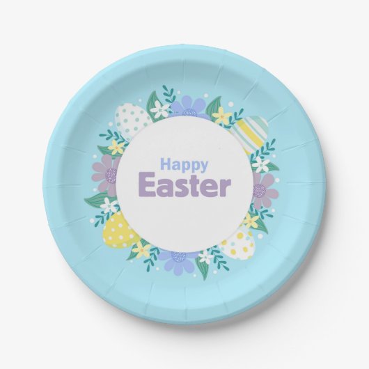 Frohe Ostern Blumen und Eier Pappteller (Vorderseite)