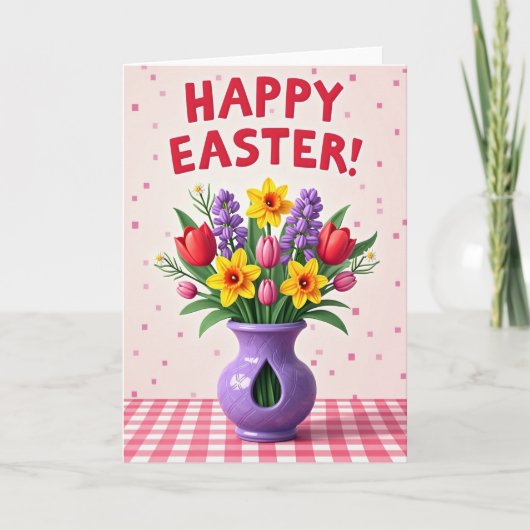 Frohe Ostern Blumen-Vase Karte (Vorderseite)