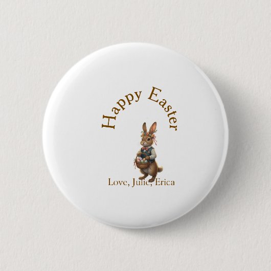 Frohe Ostern brauner Hase mit Eiern Liebe Name hin Button (Vorderseite)