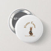 Frohe Ostern brauner Hase mit Eiern Liebe Name hin Button (Vorne & Hinten)