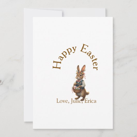 Frohe Ostern brauner Hase mit Eiern Liebe Name hin Einladung (Vorderseite)