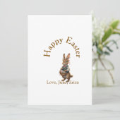 Frohe Ostern brauner Hase mit Eiern Liebe Name hin Einladung (Stehend Vorderseite)