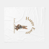Frohe Ostern brauner Hase mit Eiern Liebe Name hin Fleecedecke (Vorderseite (Horizontal))