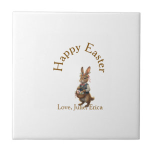 Frohe Ostern brauner Hase mit Eiern Liebe Name hin Fliese