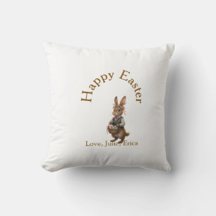 Frohe Ostern brauner Hase mit Eiern Liebe Name hin Kissen
