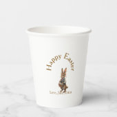 Frohe Ostern brauner Hase mit Eiern Liebe Name hin Pappbecher (Rückseite)