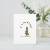 Frohe Ostern brauner Hase mit Eiern Liebe Name hin Postkarte (Stehend Vorderseite)
