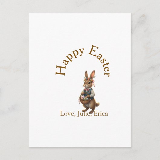 Frohe Ostern brauner Hase mit Eiern Liebe Name hin Postkarte (Vorderseite)