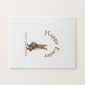 Frohe Ostern brauner Hase mit Eiern Liebe Name hin Puzzle (Horizontal)