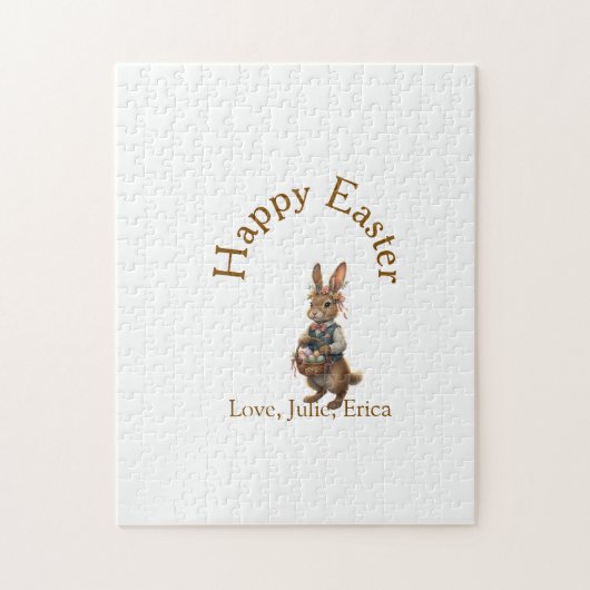 Frohe Ostern brauner Hase mit Eiern Liebe Name hin Puzzle (Vertikal)