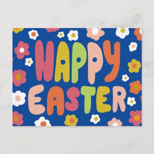 FROHE OSTERN Bubble Buchstaben Farbige Frühlings C Postkarte (Vorderseite)