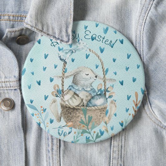 Frohe Ostern! Bunny and Egge Wasserfarben Kunst, D Button (Beispiel)